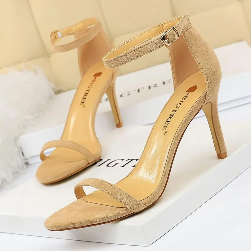 Womens High Heels Stilettos Round Toe Ankle Strap High Heel Sandal