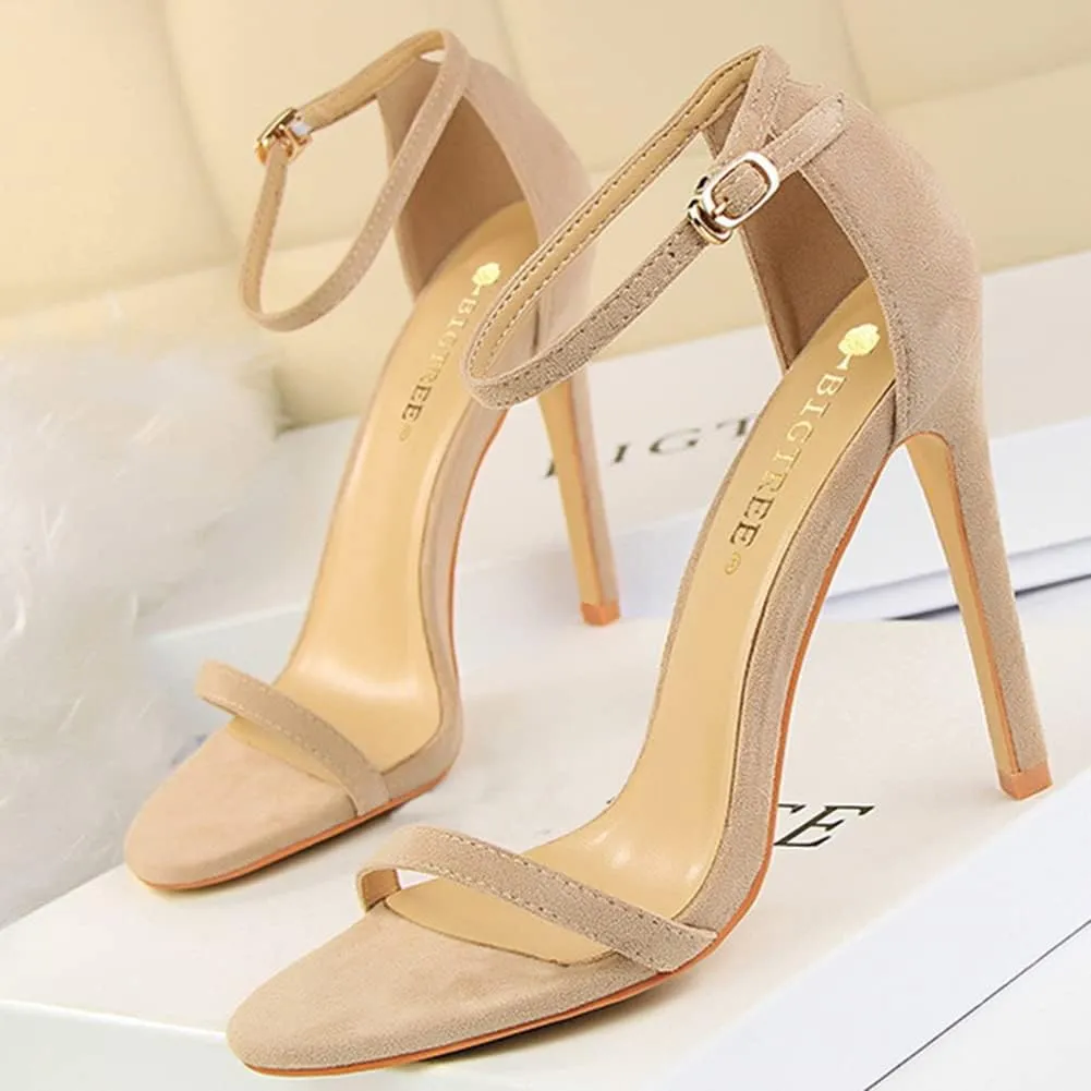 Womens High Heels Stilettos Round Toe Ankle Strap High Heel Sandal