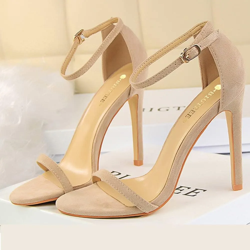 Womens High Heels Stilettos Round Toe Ankle Strap High Heel Sandal