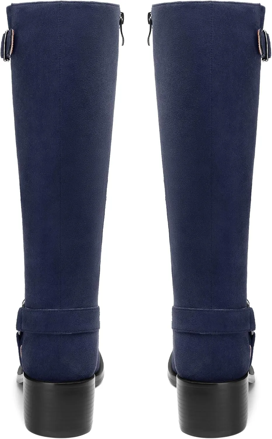 Women's Knee High Boots Buckle Fashion Side Zipper Knee High Bootie Round Toe Chunky Heel Solid Suede Knee High Boot