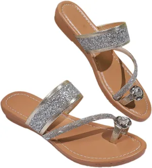 Women's Low Wedge Heel Flipflops Sandals Glitter Sequin Platform Comfy Womens Flat Sandals Size 9 with Rhinestones