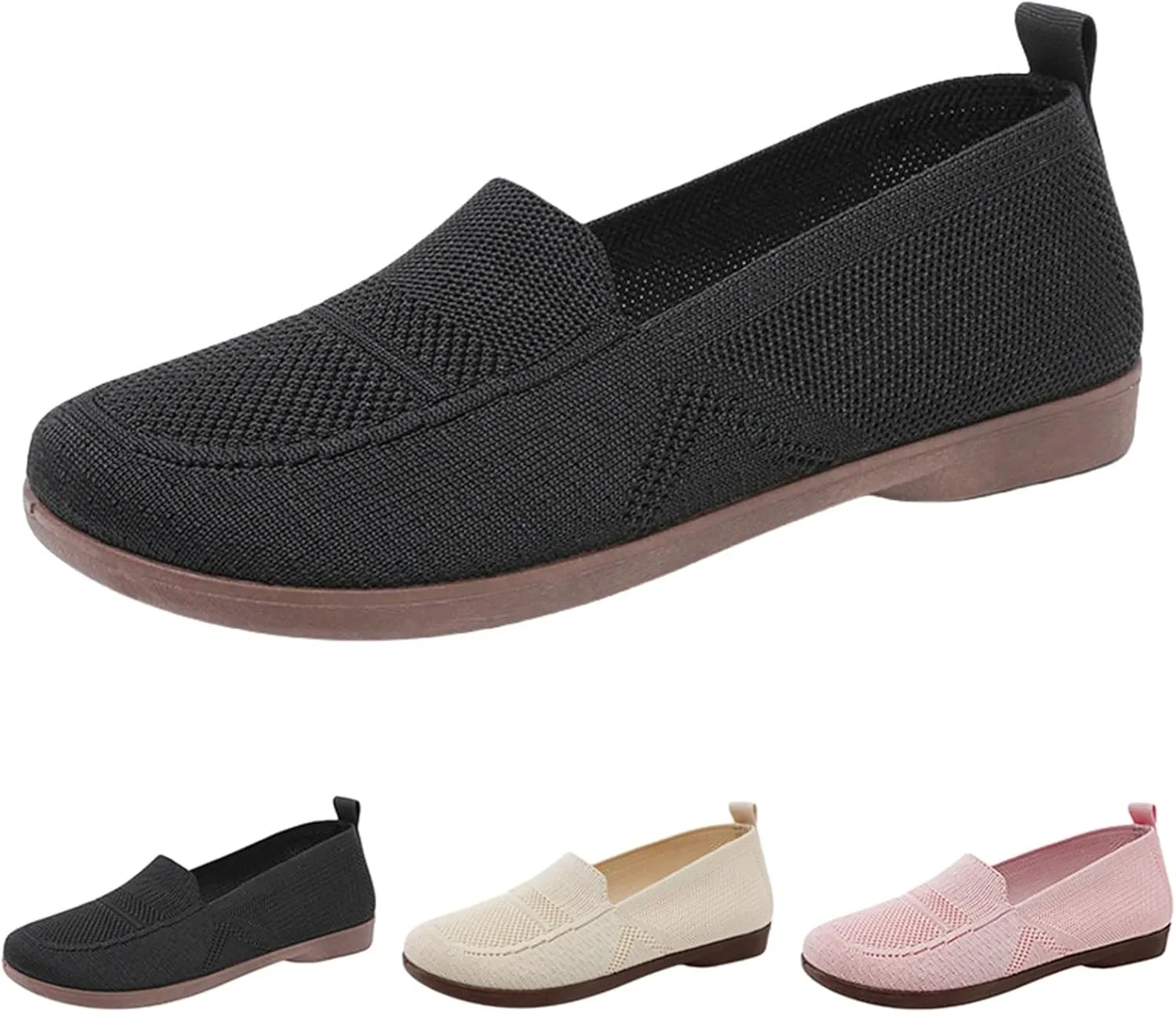 Women's L𝐨w Heel Casual Shoes Wide Width Comfortable Work Shoes Mesh Breathable Flying Woven Orthopedic Sneaker