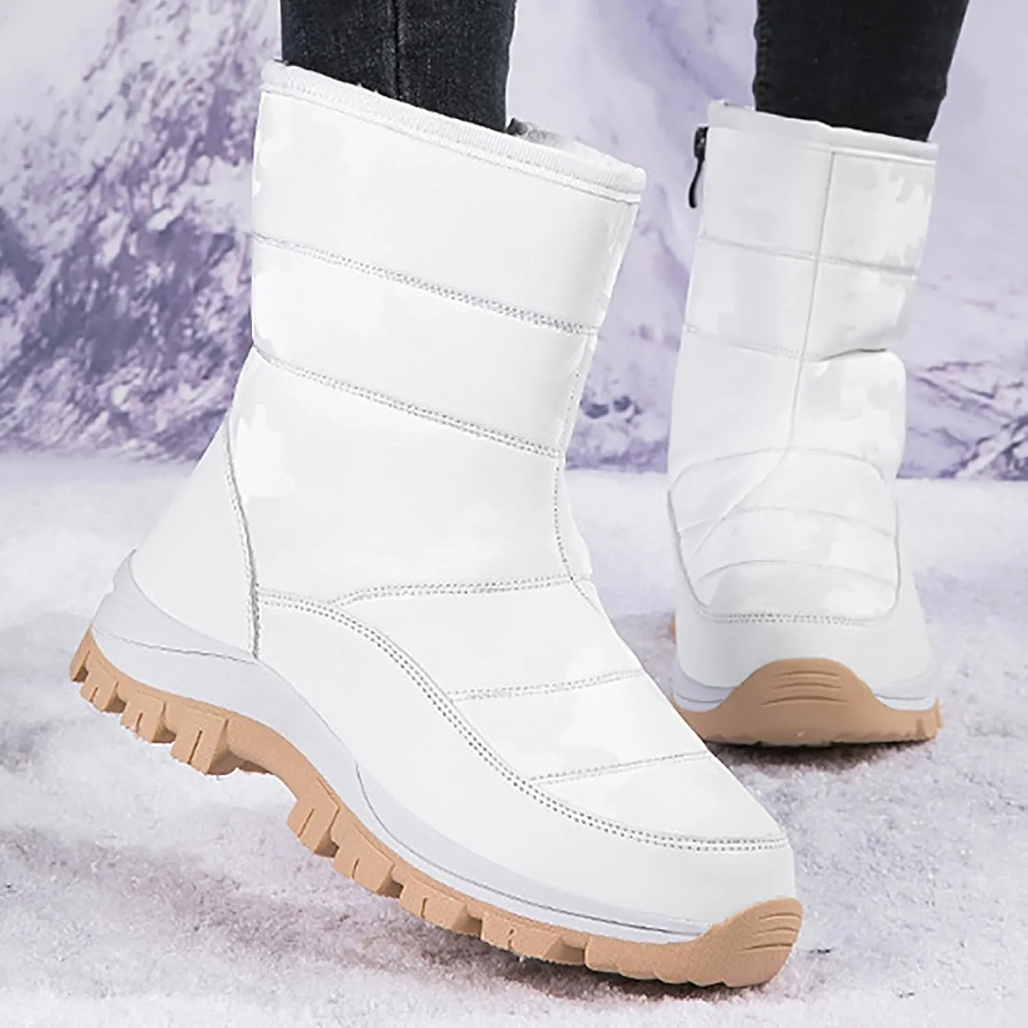 Women's Mid Calf Snow Boots Cold Proof Insulated Snow Boots Fleece Lined Winter Boots Comfort Boots for Women