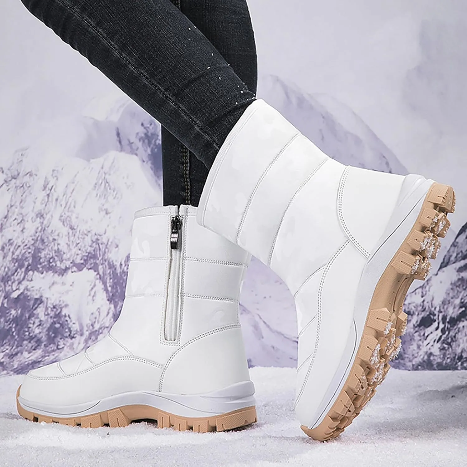 Women's Mid Calf Snow Boots Cold Proof Insulated Snow Boots Fleece Lined Winter Boots Comfort Boots for Women