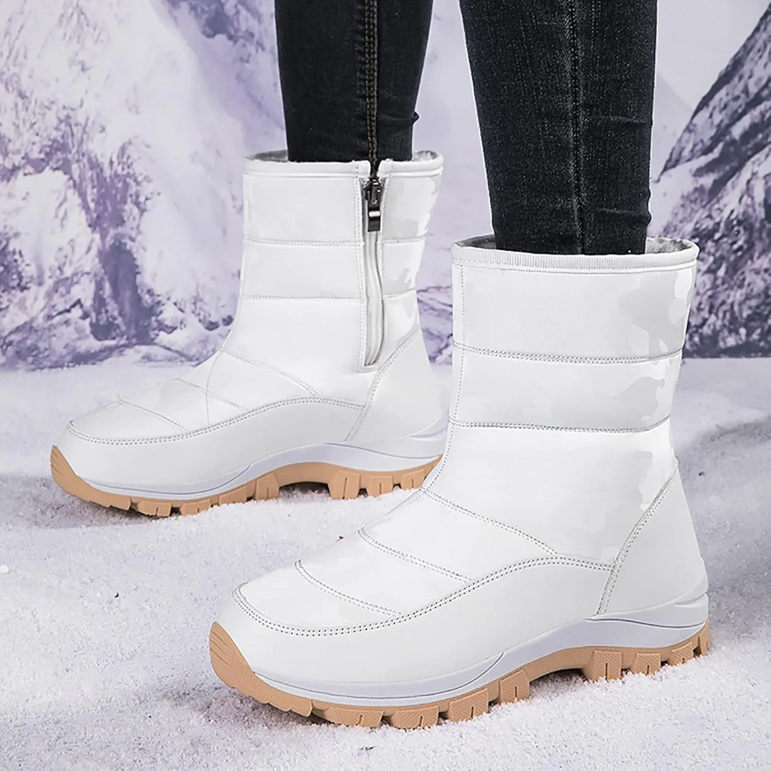 Women's Mid Calf Snow Boots Cold Proof Insulated Snow Boots Fleece Lined Winter Boots Comfort Boots for Women