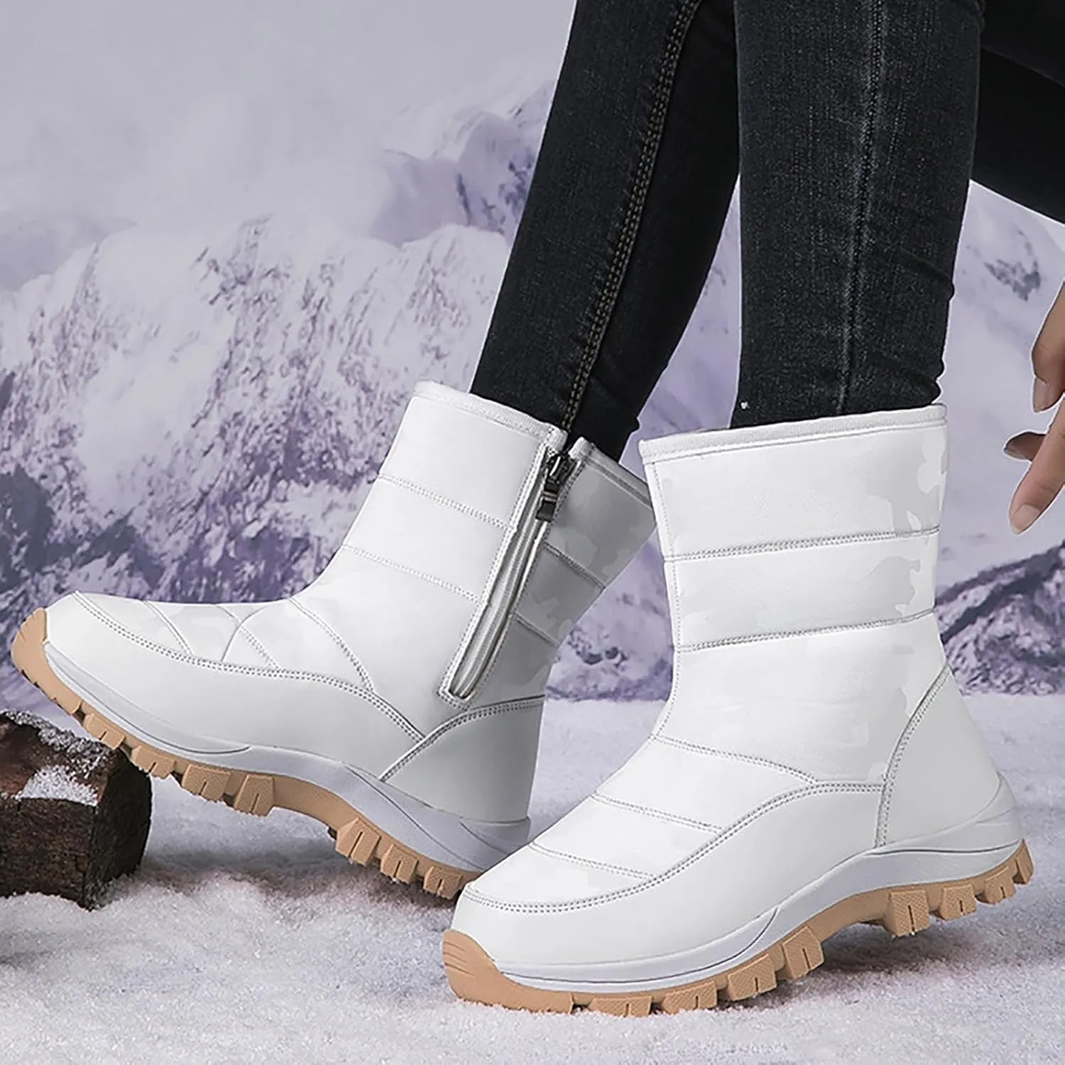 Women's Mid Calf Snow Boots Cold Proof Insulated Snow Boots Fleece Lined Winter Boots Comfort Boots for Women