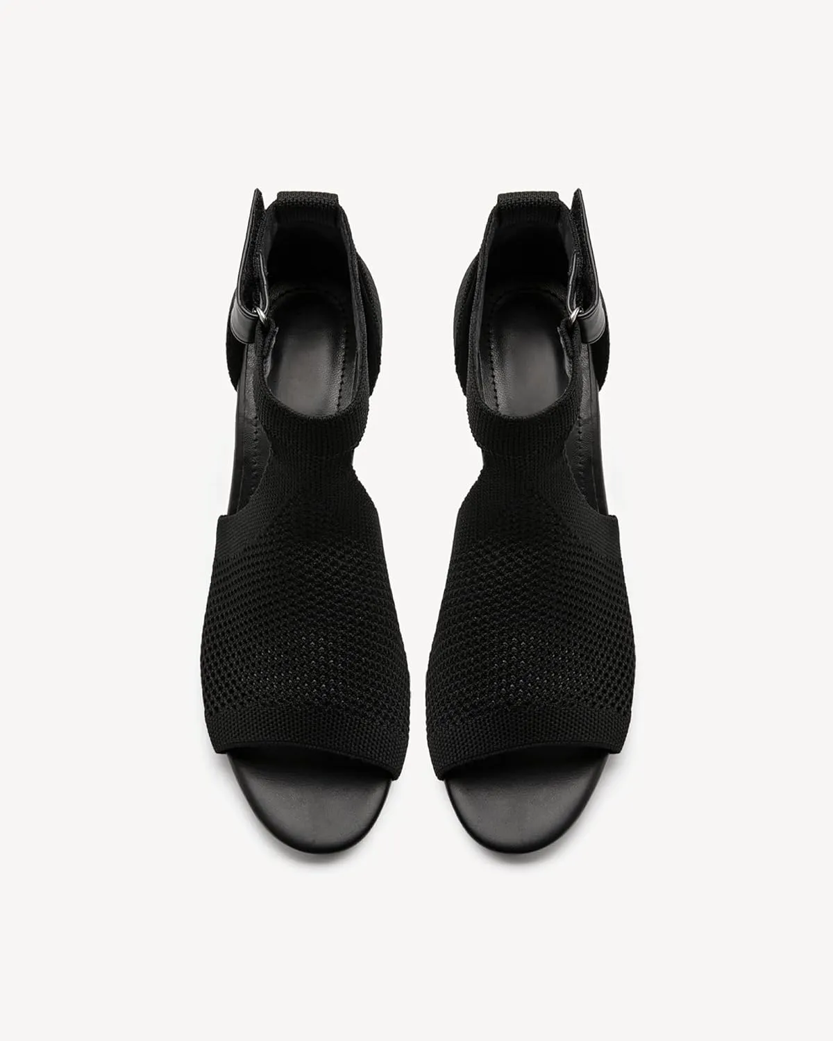 Womens Mousse Fit Knit Ankle Strap Pumps Open Toe Block Chunky Heeled Sandals