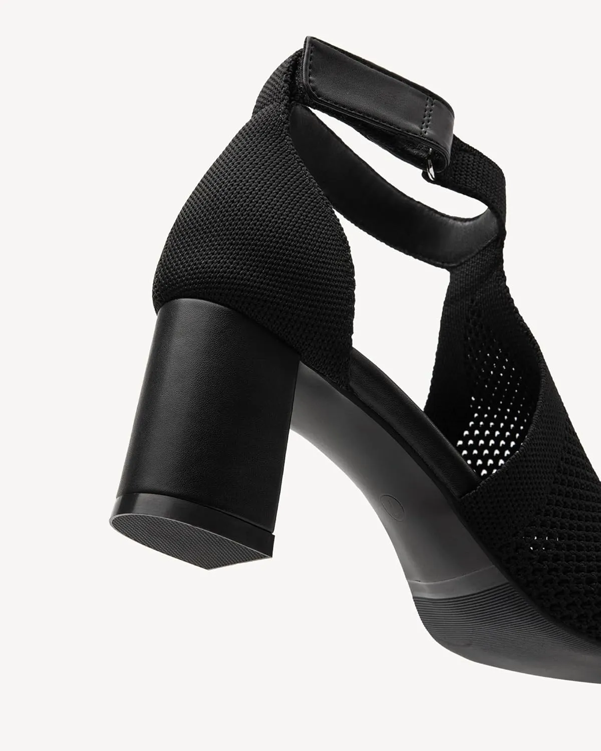 Womens Mousse Fit Knit Ankle Strap Pumps Open Toe Block Chunky Heeled Sandals