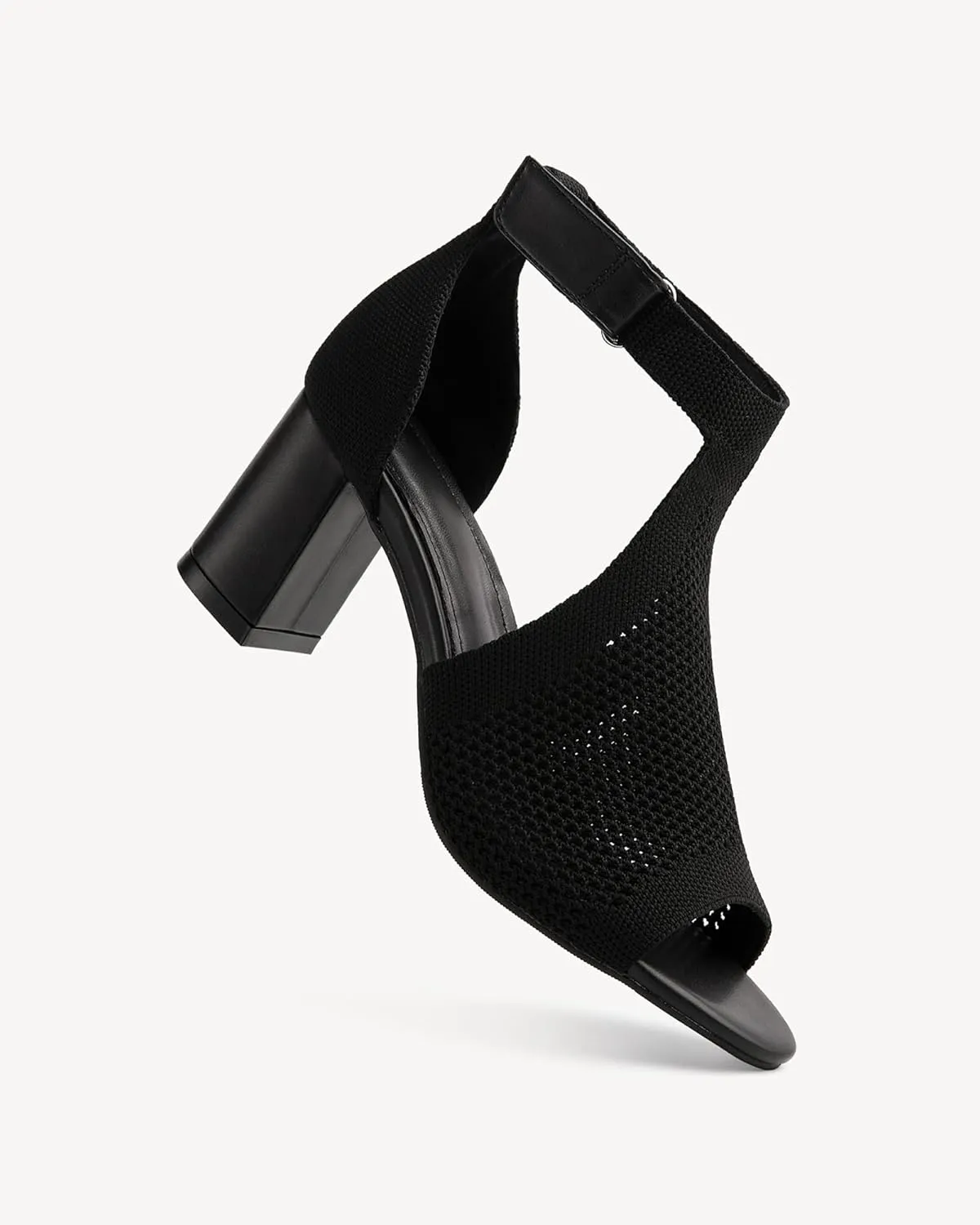 Womens Mousse Fit Knit Ankle Strap Pumps Open Toe Block Chunky Heeled Sandals