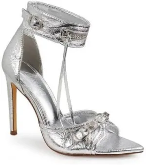Women's Open Pointed Toe Stiletto High Heels Heeled Ankle Strap Sandals LAURENT-108 Silver 8