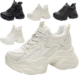 Women's Orthopedic Sneakers Stylish Walking Shoes,Fashion Lace Up Height Increasing Casual Chunky Shoes Comfortable Non Slip Platform Dad Shoes