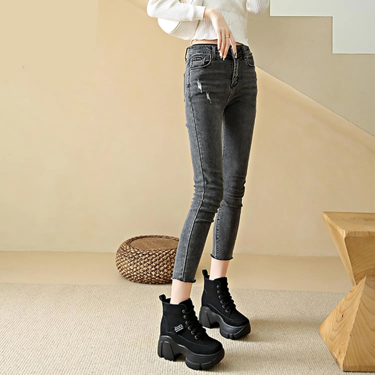 Women's Platform Chunky Lace Up High Top Sneakers Fashion Height Increased Round Toe Leather Casual Dad Shoes Wedge Heel Non-Slip Comfortable Walking Sport Shoes