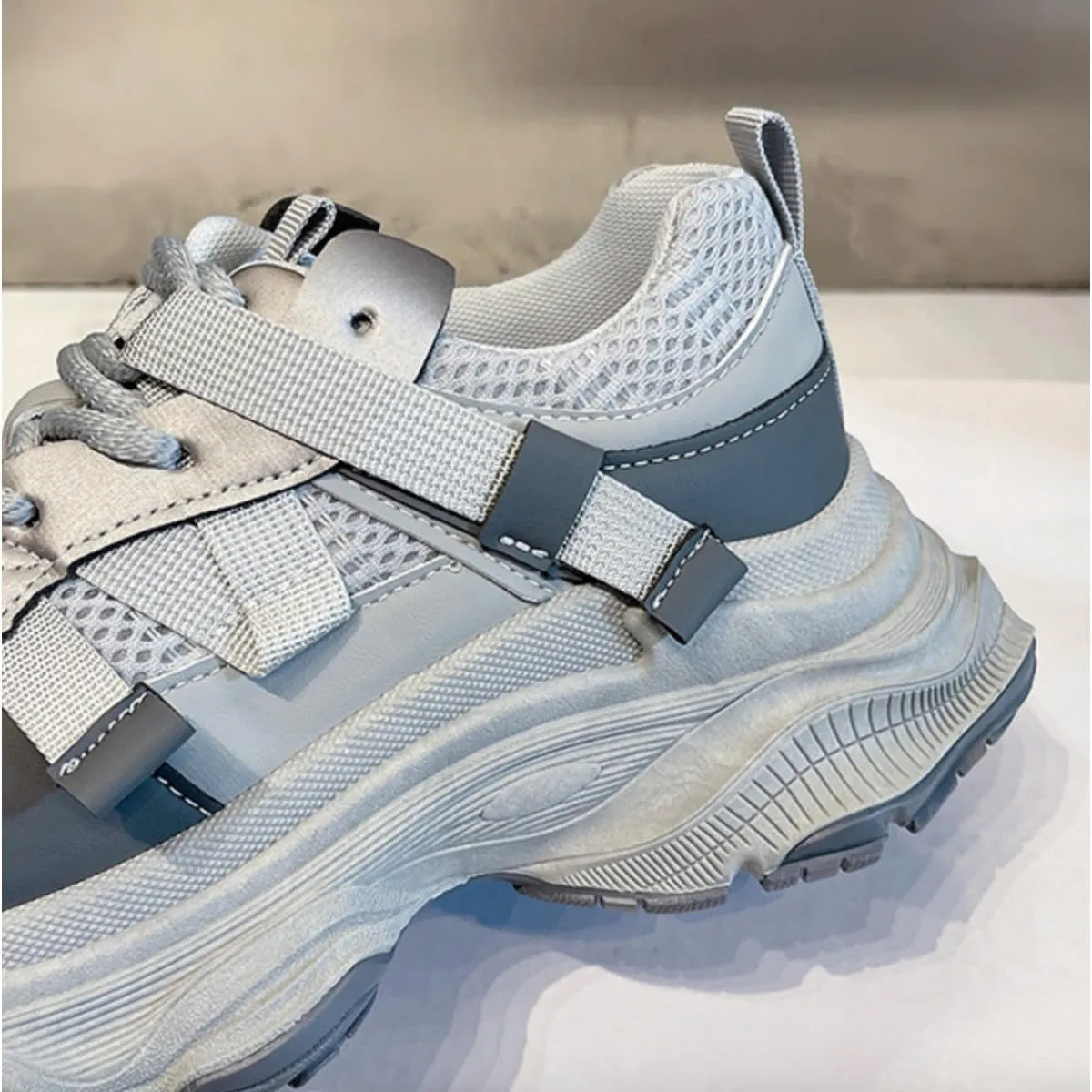 Women's Platform Dad Sneakers - Chunky Fashion Athletic Shoes with 2.4" Height Increase, Mesh Breathable Casual Walking Shoes (White, Gray, Purple)