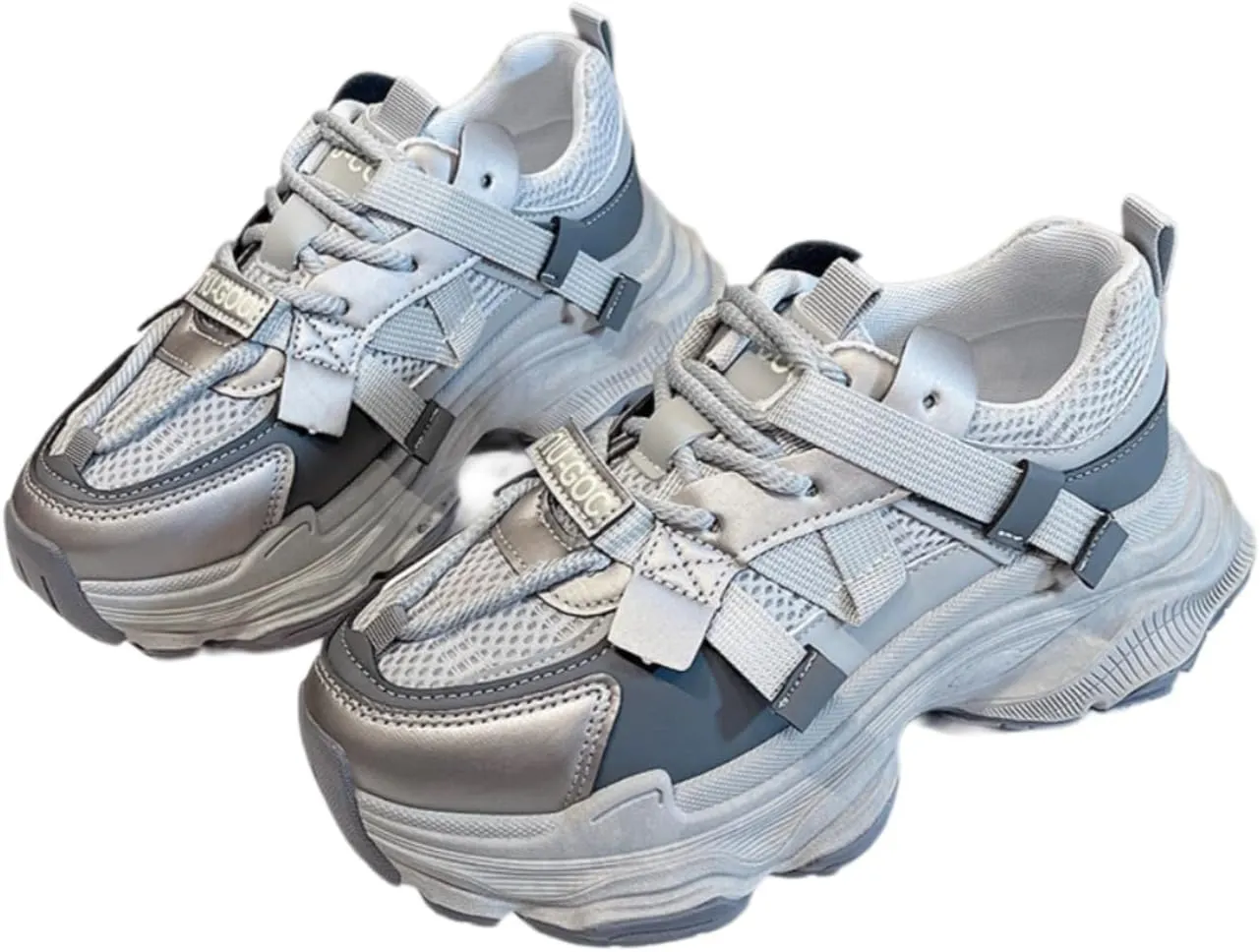 Women's Platform Dad Sneakers - Chunky Fashion Athletic Shoes with 2.4" Height Increase, Mesh Breathable Casual Walking Shoes (White, Gray, Purple)