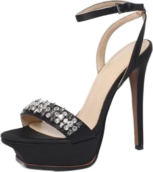 Women's Platform Stiletto High Heels Open Toe rhinestones Strappy Heeled Sandals Party Wedding Dress Shoes