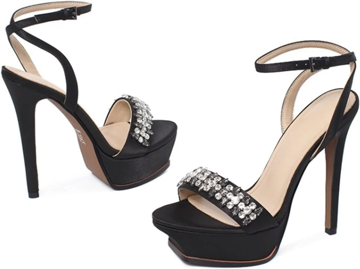 Women's Platform Stiletto High Heels Open Toe rhinestones Strappy Heeled Sandals Party Wedding Dress Shoes