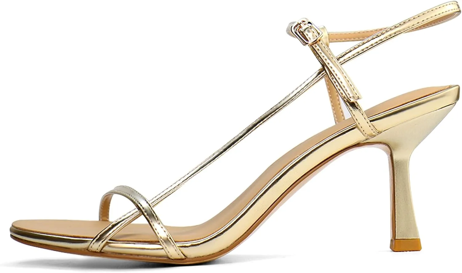 Womens Sandals Kitten Heels Open Round Toe Thin Ankle Strap Adjustable Buckle Slingback Stiletto Heels Dressy Wedding Shoes