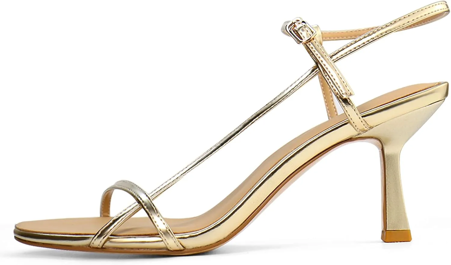 Womens Sandals Kitten Heels Open Round Toe Thin Ankle Strap Adjustable Buckle Slingback Stiletto Heels Dressy Wedding Shoes
