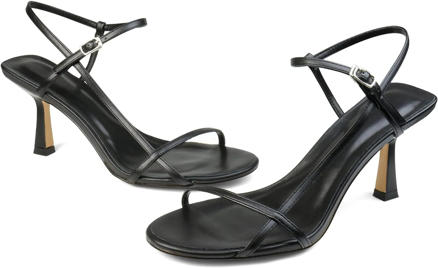 Womens Sandals Kitten Heels Open Round Toe Thin Ankle Strap Adjustable Buckle Slingback Stiletto Heels Dressy Wedding Shoes