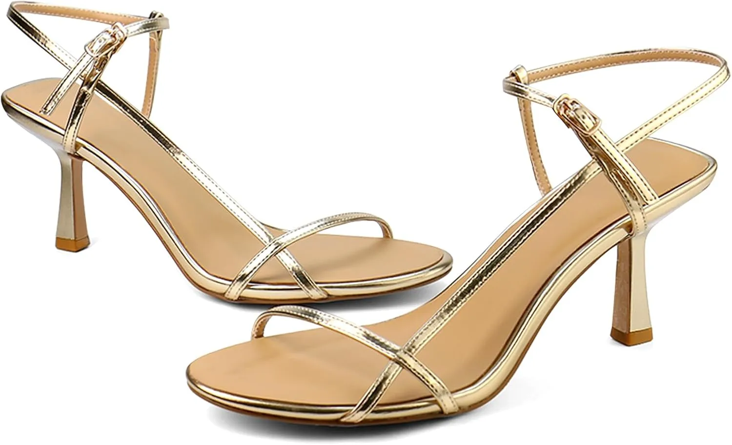 Womens Sandals Kitten Heels Open Round Toe Thin Ankle Strap Adjustable Buckle Slingback Stiletto Heels Dressy Wedding Shoes