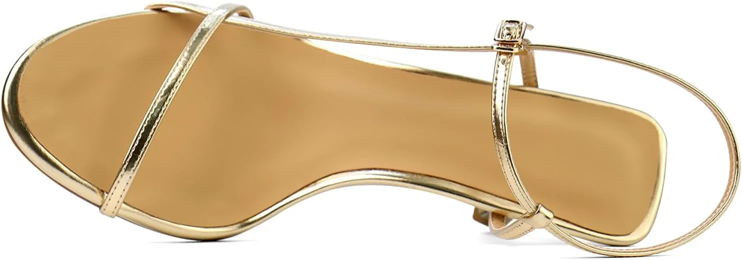 Womens Sandals Kitten Heels Open Round Toe Thin Ankle Strap Adjustable Buckle Slingback Stiletto Heels Dressy Wedding Shoes