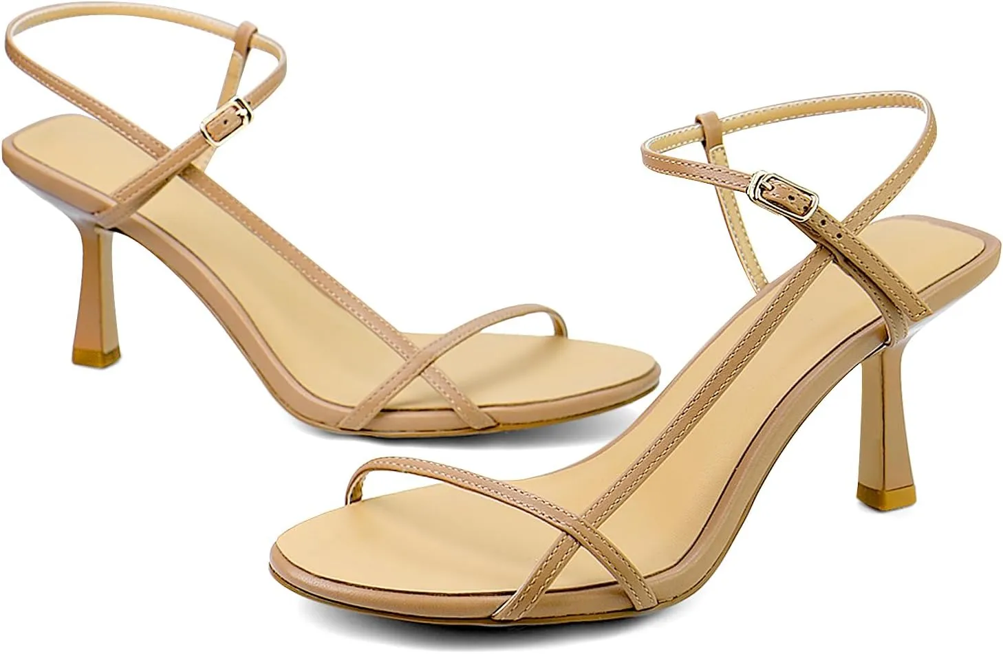 Womens Sandals Kitten Heels Open Round Toe Thin Ankle Strap Adjustable Buckle Slingback Stiletto Heels Dressy Wedding Shoes