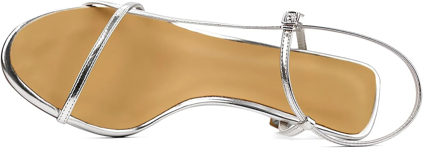 Womens Sandals Kitten Heels Open Round Toe Thin Ankle Strap Adjustable Buckle Slingback Stiletto Heels Dressy Wedding Shoes