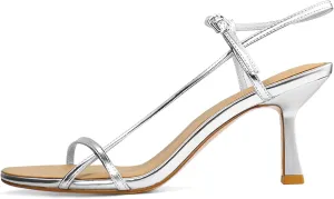 Womens Sandals Kitten Heels Open Round Toe Thin Ankle Strap Adjustable Buckle Slingback Stiletto Heels Dressy Wedding Shoes