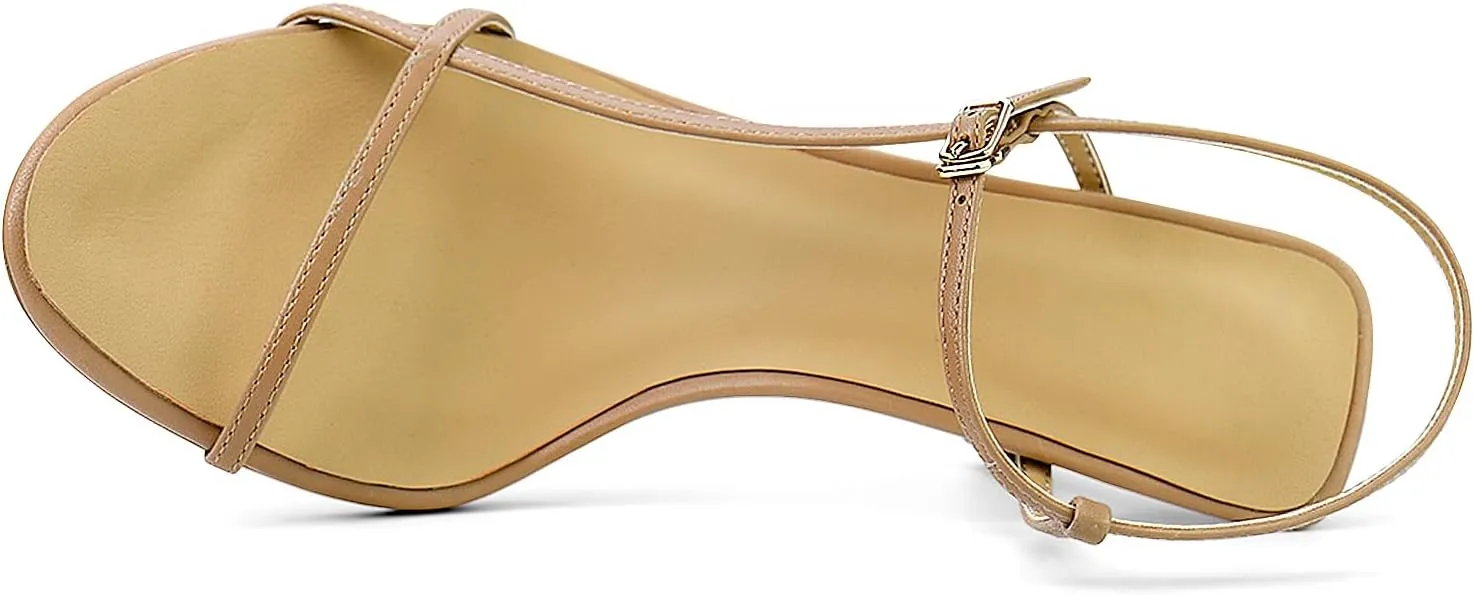 Womens Sandals Kitten Heels Open Round Toe Thin Ankle Strap Adjustable Buckle Slingback Stiletto Heels Dressy Wedding Shoes