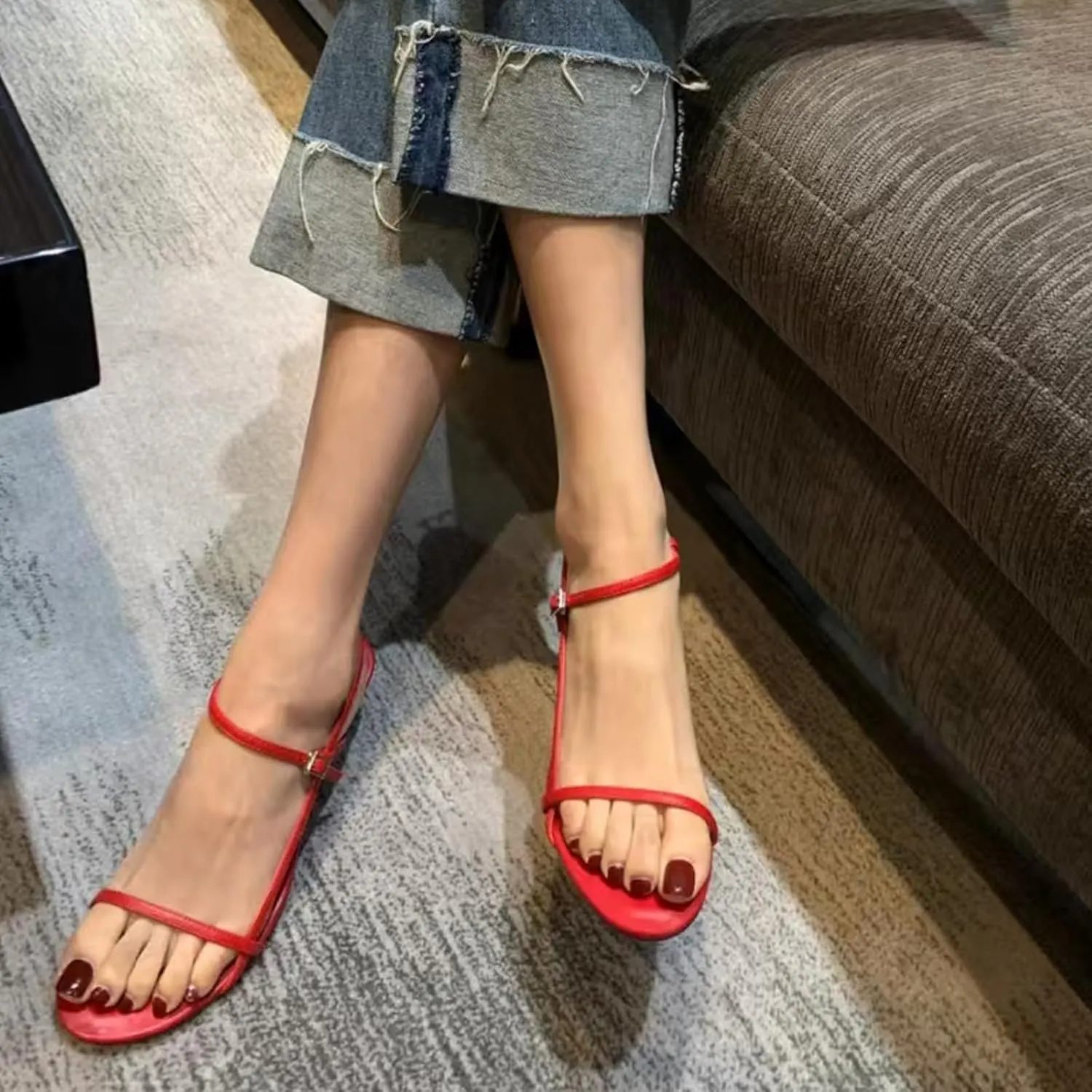 Womens Sandals Kitten Heels Open Round Toe Thin Ankle Strap Adjustable Buckle Slingback Stiletto Heels Dressy Wedding Shoes