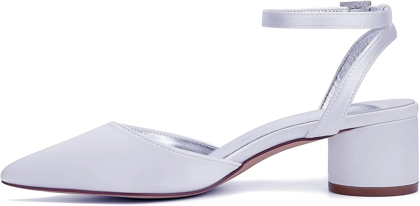 Women's Satin Bridal Shoes Ankle Buckle Strap Wedding Pump 4.5CM Slingback Sandals Evening Formal Casual Comfort Block Heel Low