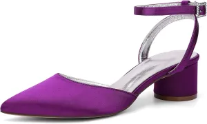 Women's Satin Bridal Shoes Ankle Buckle Strap Wedding Pump 4.5CM Slingback Sandals Evening Formal Casual Comfort Block Heel Low