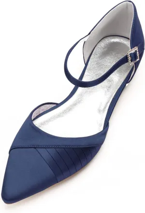 Women's Wedding Shoes for Bride Flats Satin Closed Pointed Toe Satin Bridal Dressy Shoes