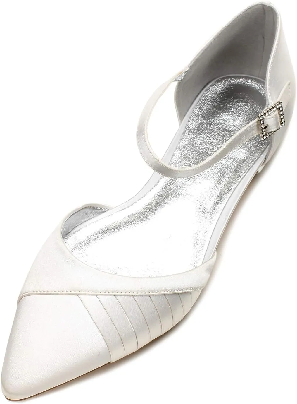 Women's Wedding Shoes for Bride Flats Satin Closed Pointed Toe Satin Bridal Dressy Shoes