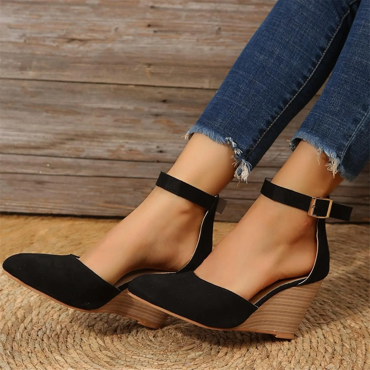 Womens Wedge Shoes Closed Toe Ankle Strap Espadrilles Dressy Casual High Heels Comfortable Platform Sandals