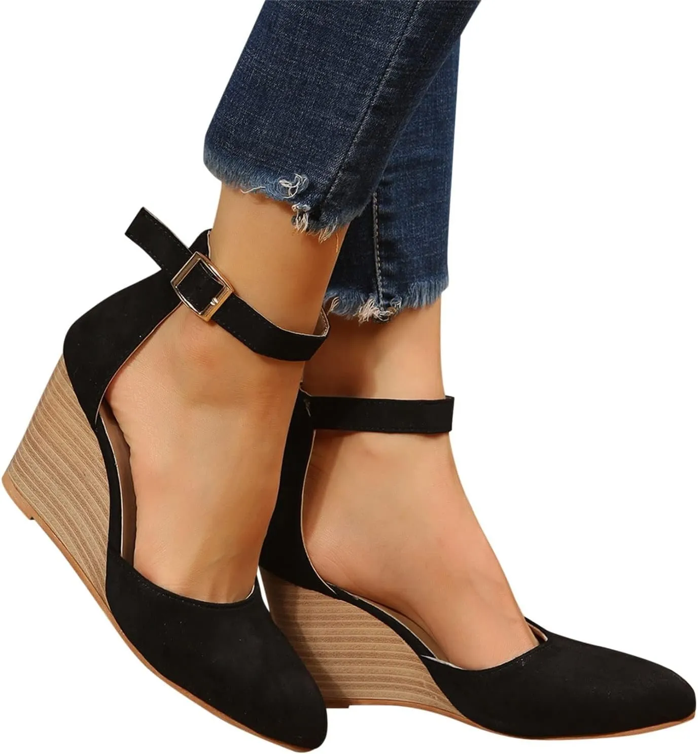 Womens Wedge Shoes Closed Toe Ankle Strap Espadrilles Dressy Casual High Heels Comfortable Platform Sandals