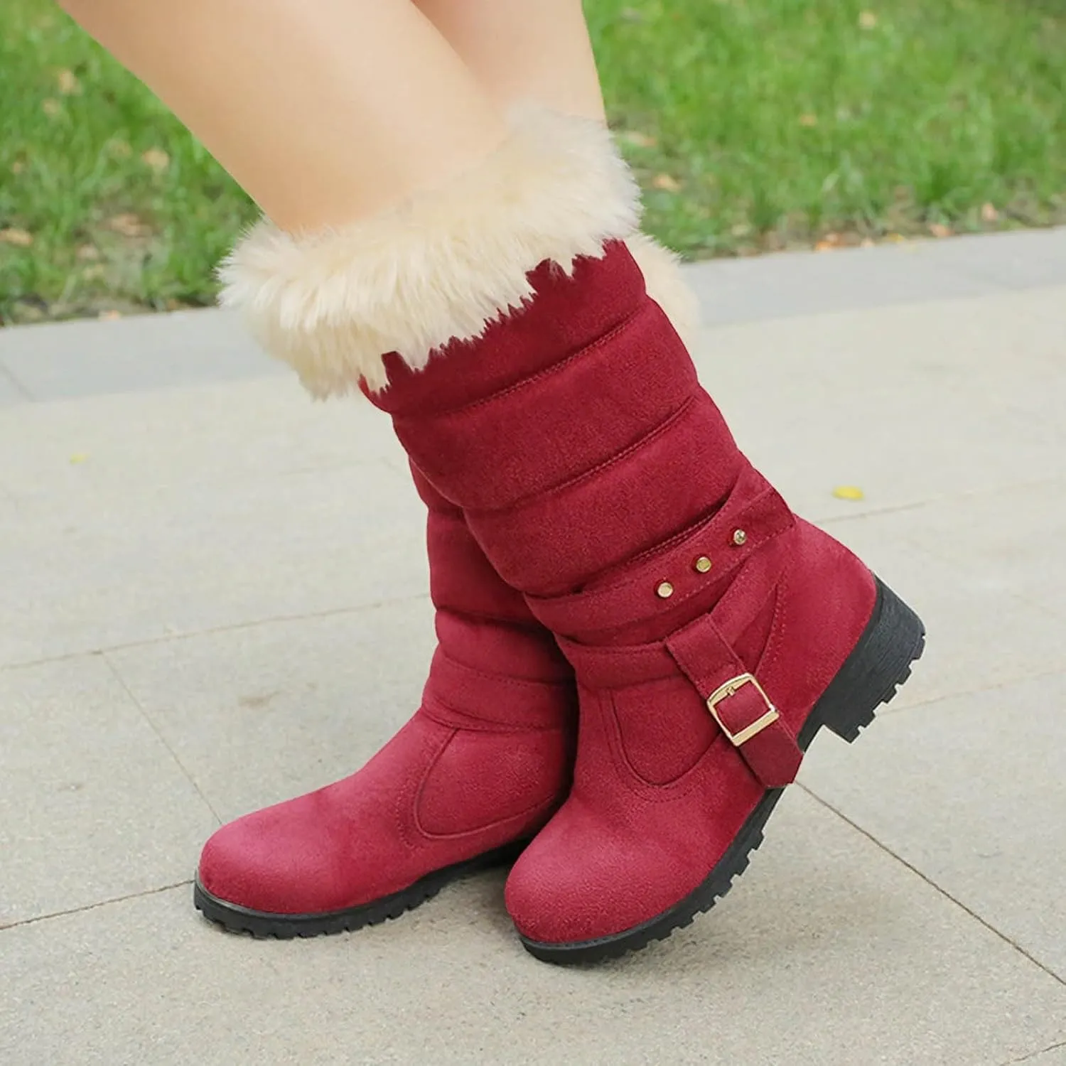 Women's Winter Snow Boots Fashionable Versatile Mid-Calf Furry Boots Fleece Lined Warm Boots Snow Boots for Women