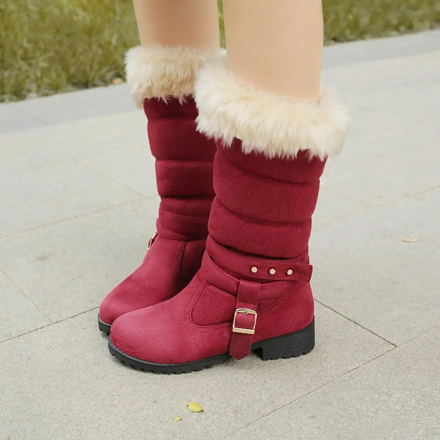 Women's Winter Snow Boots Fashionable Versatile Mid-Calf Furry Boots Fleece Lined Warm Boots Snow Boots for Women