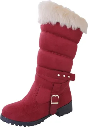 Women's Winter Snow Boots Fashionable Versatile Mid-Calf Furry Boots Fleece Lined Warm Boots Snow Boots for Women