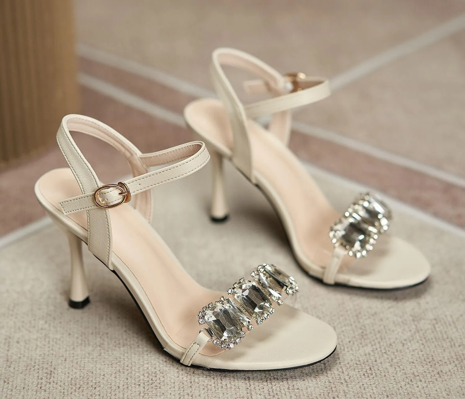 YooPrettyz Women Crystals Open Toe Heels Sandals Dress Pumps Shoes Clear Strap Evening High Heels
