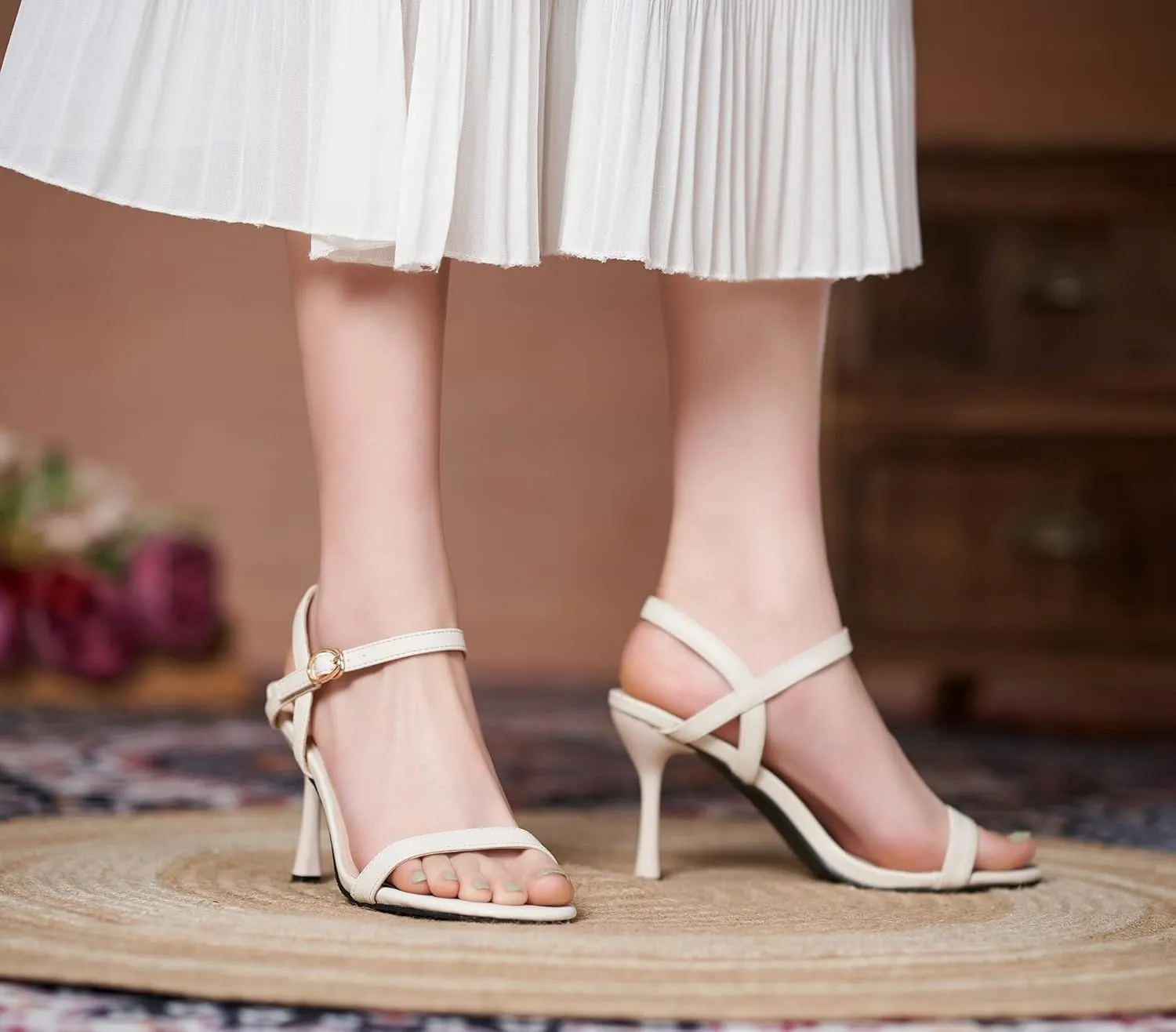 YooPrettyz Women Open Toe Single Strap Stiletto Strappy Heeled Sandals Heels Classic Party Dress High Heels