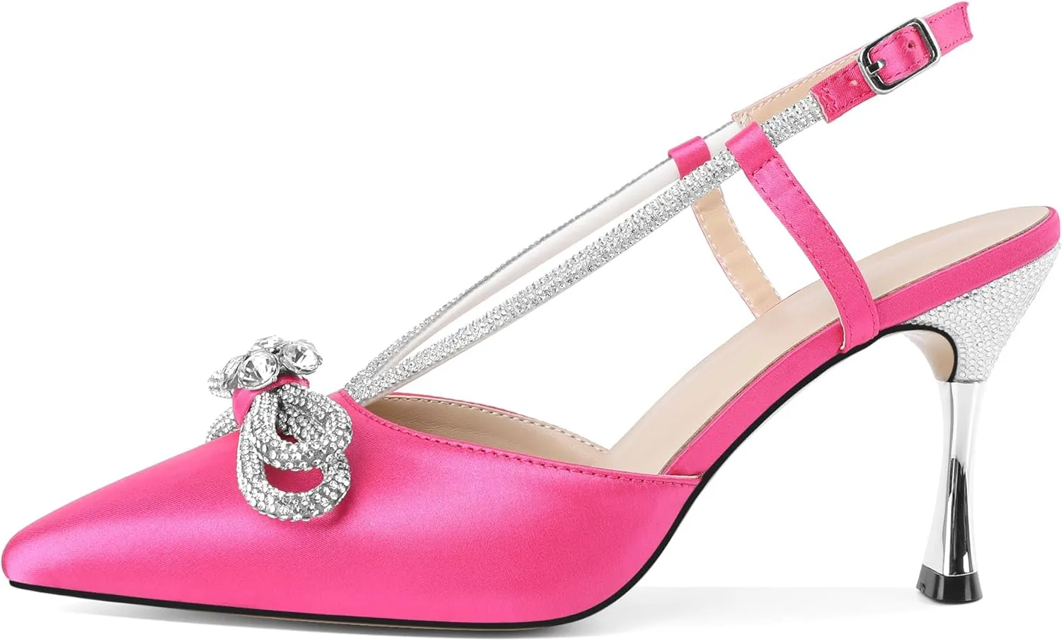 Zamikoo Rhinestone Bow Heels for Women Slingback Pointed Toe High Heels 3.5 Inches