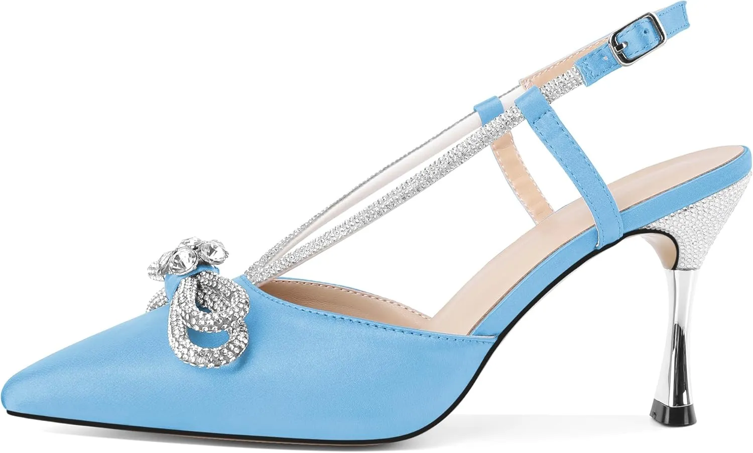 Zamikoo Rhinestone Bow Heels for Women Slingback Pointed Toe High Heels 3.5 Inches