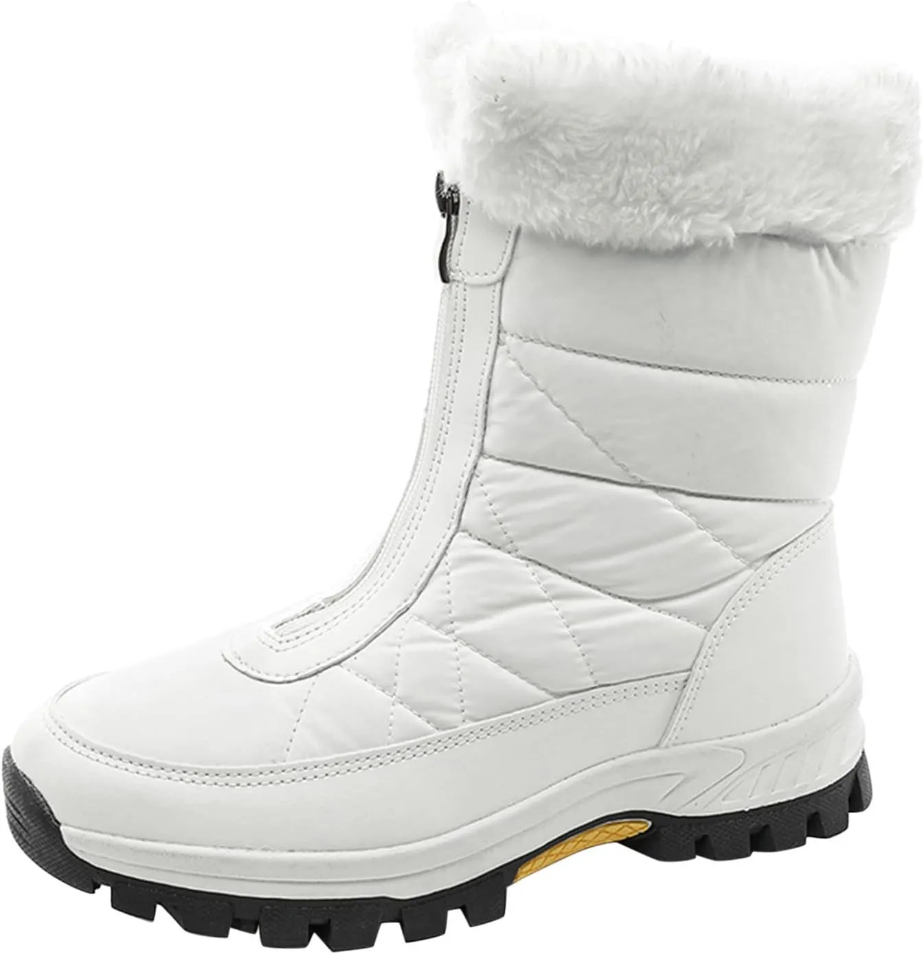 Zipper Mid Calf Snow Boots for Women Fleece Lined Warm Water Proof Boots Thick Bottom Non Slip Winter Snow Boots