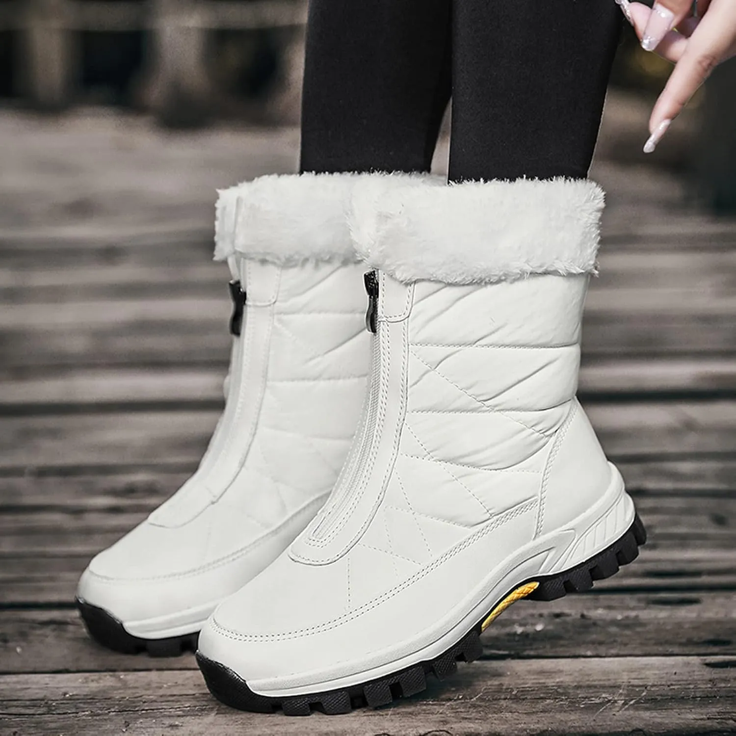 Zipper Mid Calf Snow Boots for Women Fleece Lined Warm Water Proof Boots Thick Bottom Non Slip Winter Snow Boots