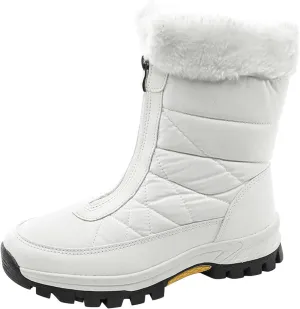 Zipper Mid Calf Snow Boots for Women Fleece Lined Warm Water Proof Boots Thick Bottom Non Slip Winter Snow Boots