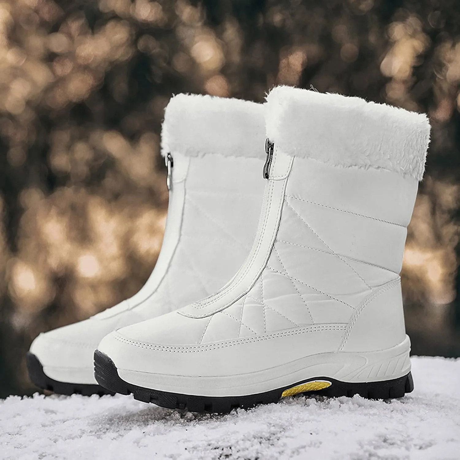 Zipper Mid Calf Snow Boots for Women Fleece Lined Warm Water Proof Boots Thick Bottom Non Slip Winter Snow Boots