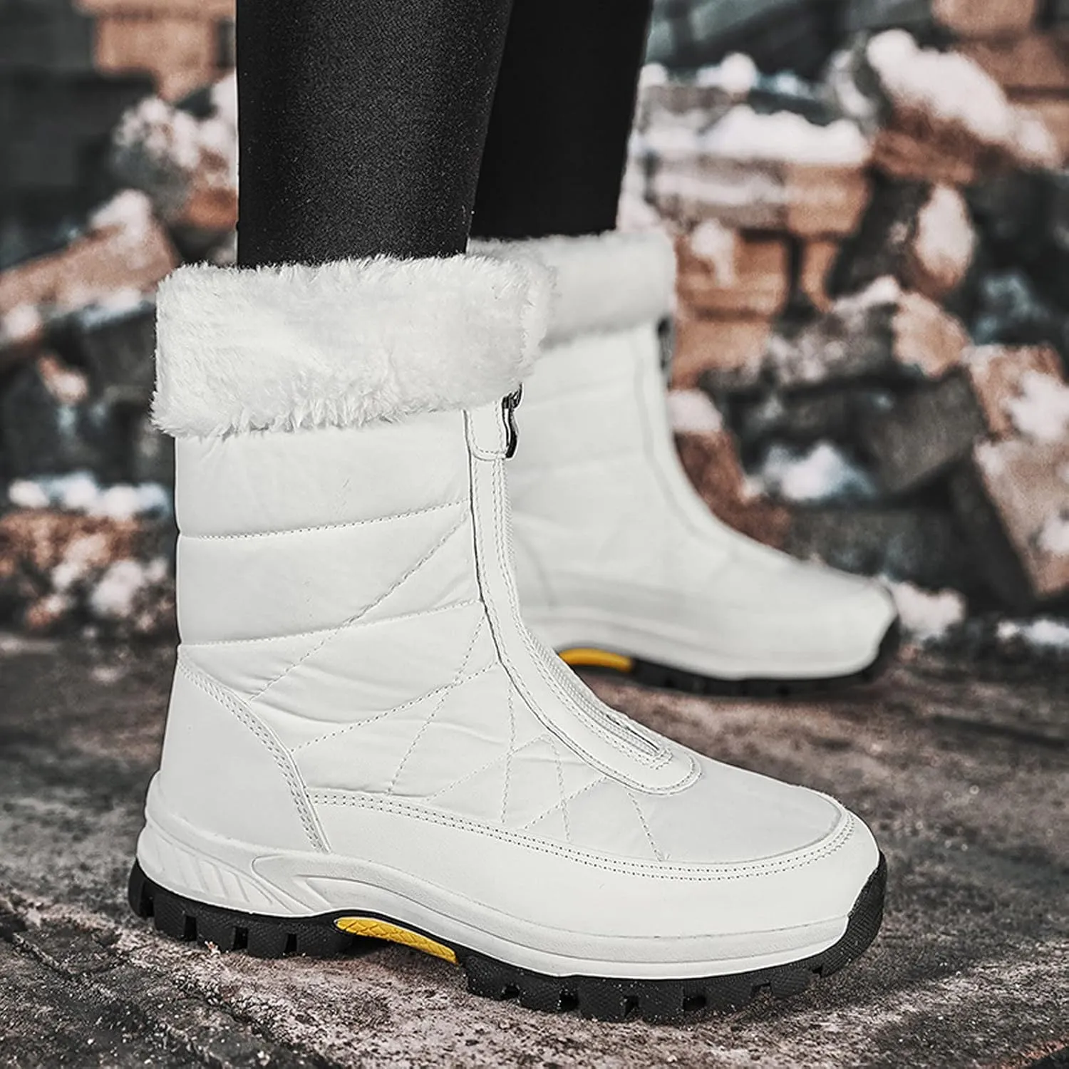 Zipper Mid Calf Snow Boots for Women Fleece Lined Warm Water Proof Boots Thick Bottom Non Slip Winter Snow Boots