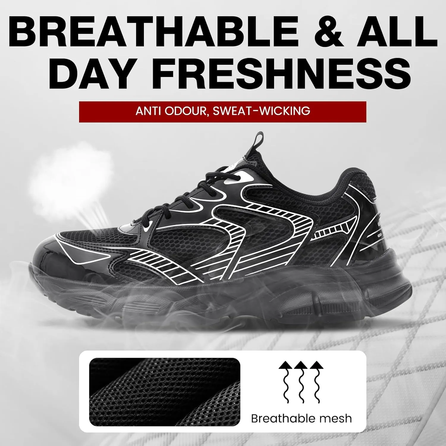 ZVC Steel Toe Shoes for Men Women, Breathable Composite Toe Sneakers Lightweight Work Safety Shoes Comfortable Non Slip Indestructible Construction Footwear
